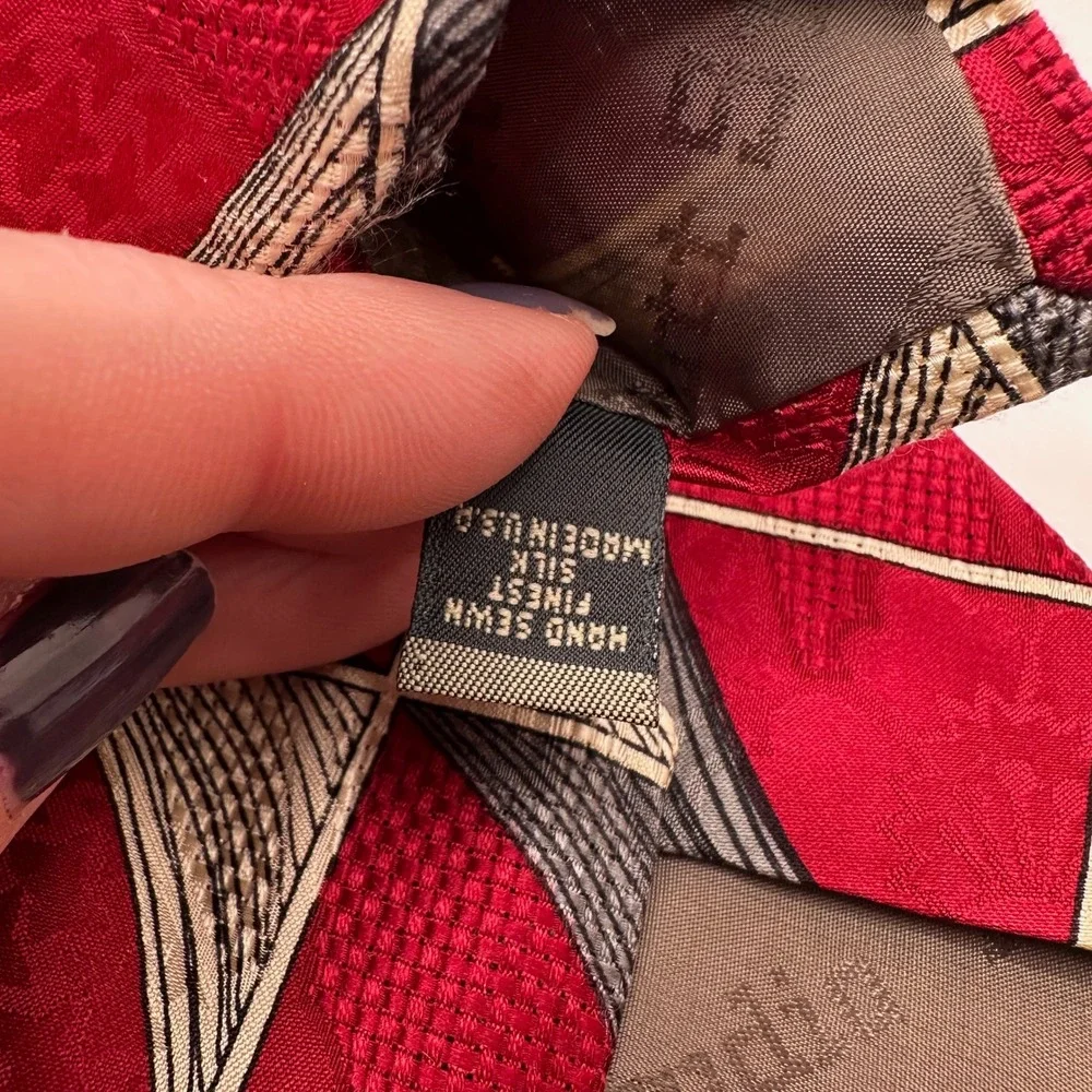 Robert‎ Talbott Studio Silk Tie Red Grey Geometric Harlequin Carmel Valley USA